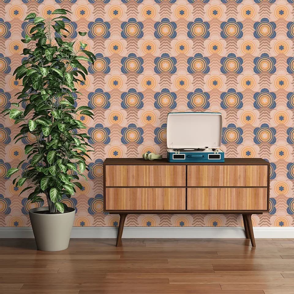 A.S. Création Blumen-Vliestapete – Beige, Braun, Blau – 0,53 x 8,5 m
