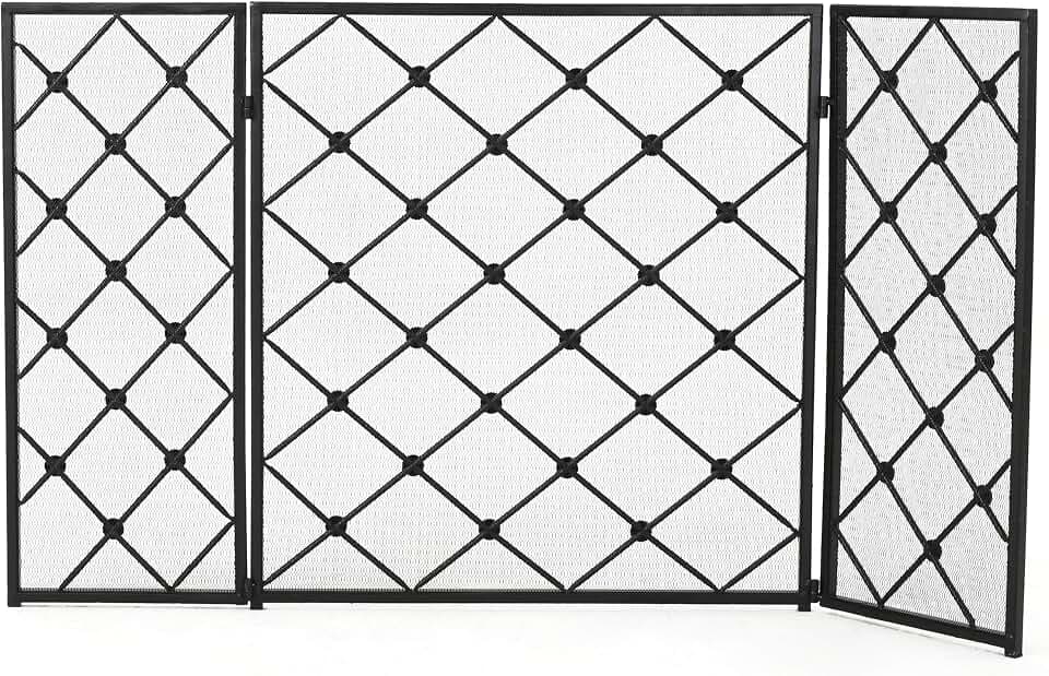 Christopher Knight Home Chelsey 3 Panelled Iron Fireplace Screen, Black