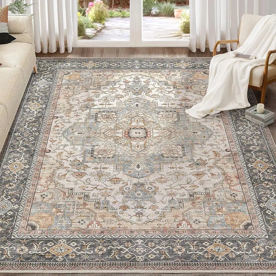 EIEIHOUSE Washable 7x9 Area Rugs for Living Room Forest Green Orange
