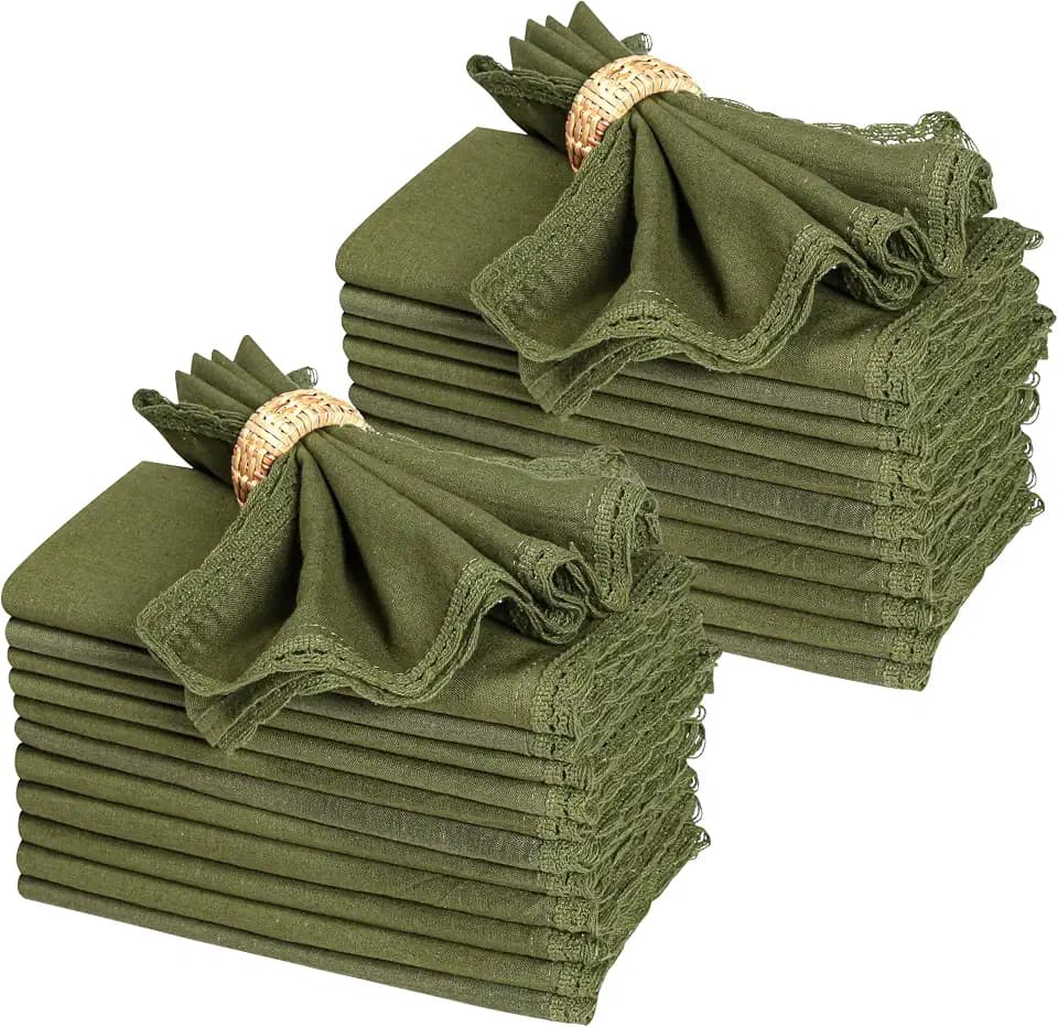 Ramanta Home Olive Green Linen Napkins Set of 24, 18x18 Inches