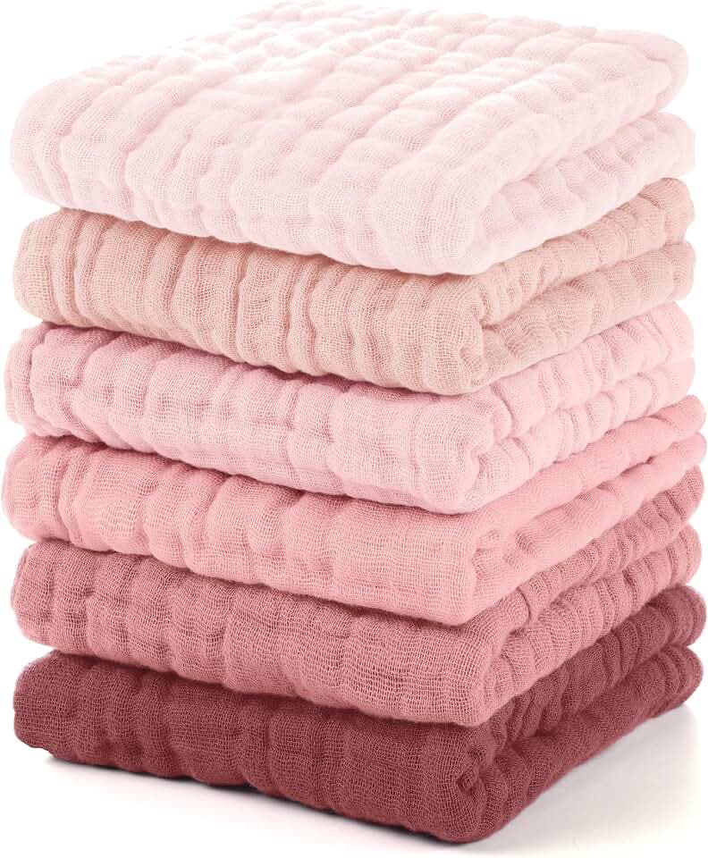 Unnivoll Musselintücher für Babys, 100 % Baumwolle, Musselin-Quadrate, Baby-Waschlappen, Baby-Essentials für Neugeborene, Jungen, Mädchen, groß, 30 x 30 cm, extra weich und saugfähig, 6 Stück