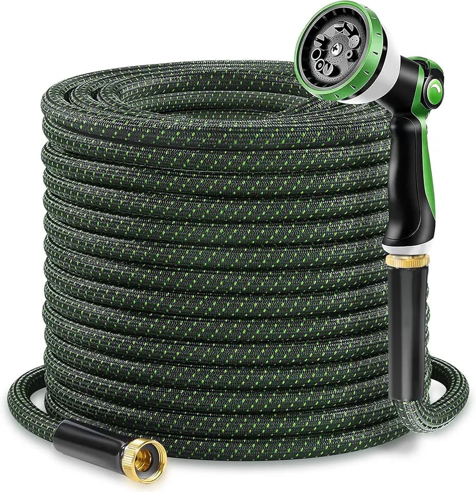 25ft Lightweight Non-Expandable Garden Hose with 10-Pattern Nozzle - Anti-Kink, Durable Triple-Layer Construction, Flexible All-Weather Hose for Watering, Car Wash, Pet Bathing