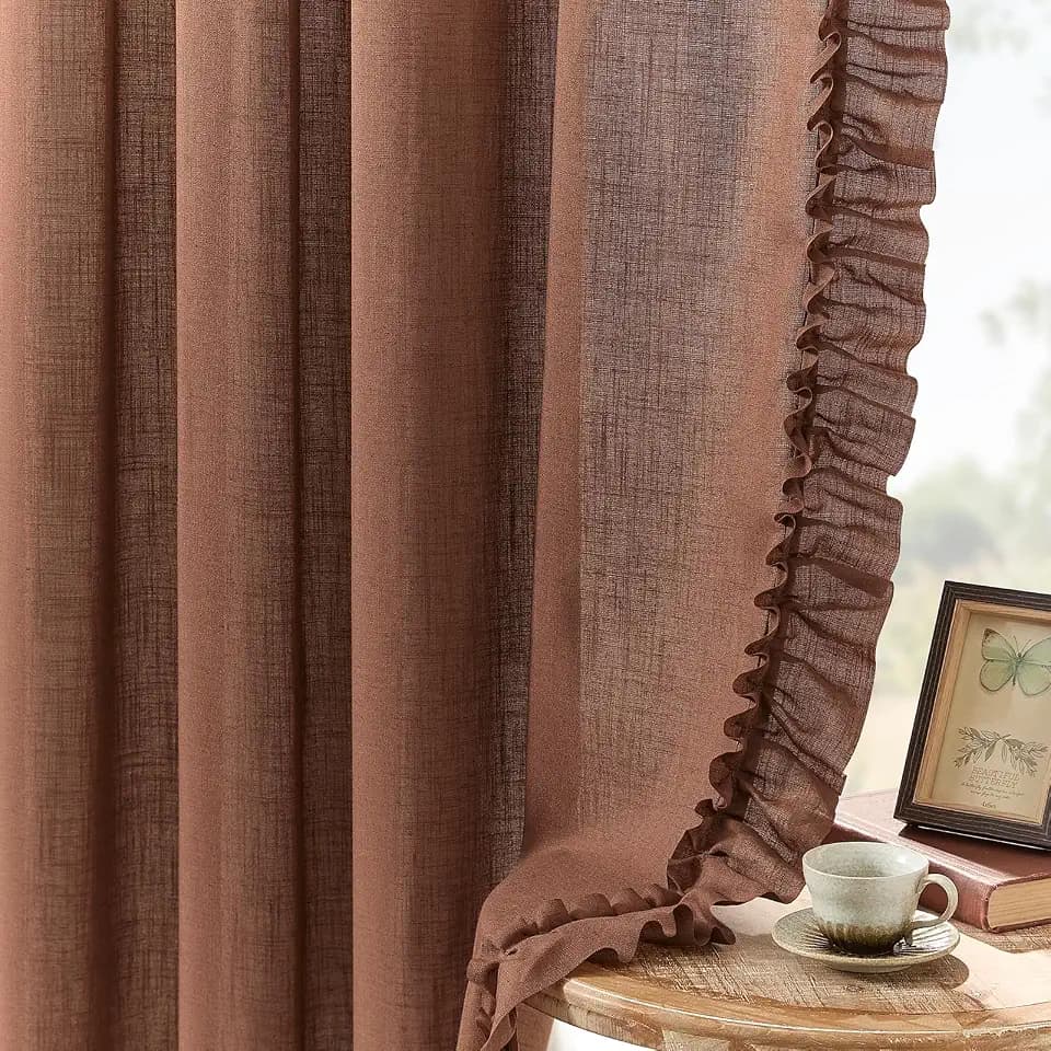 Dark Terracotta Ruffle Curtains for Living Room 58 x 108 Inch, 2 Panels