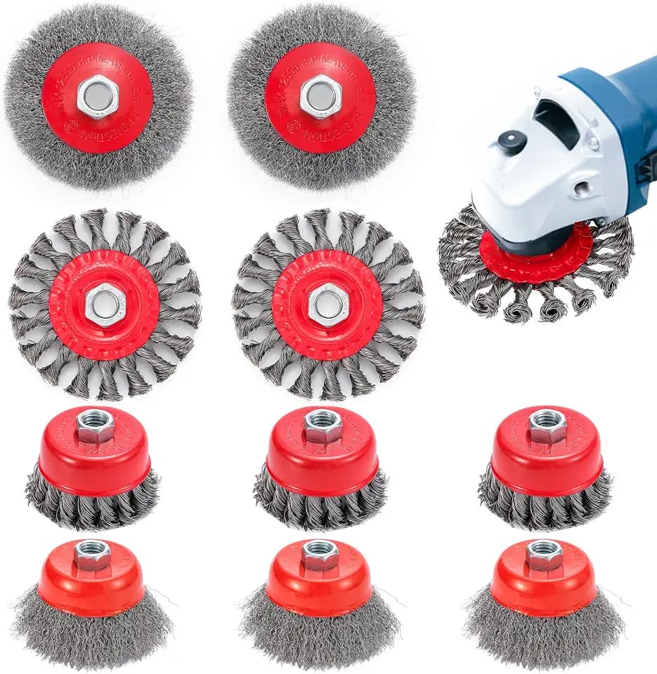 Idong 10 Stück Drahtbürste Set für Bohrmaschine, Drahtbürste Winkelschleifer 75mm und 100mm Stahlbürste Akkuschrauber für M14 Modelle Winkelschleifer Zubehör für Polier,Schleifen,Entrosten,Entgraten