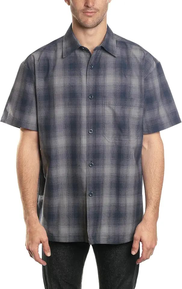YAGO Men's Casual Checkered Relaxed Fit Button Up Short Sleeve Work Shirt