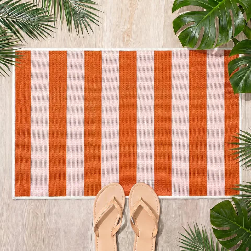 Pink Orange Striped Doormat 24'' x 35'' Indoor Outdoor Entryway Rug