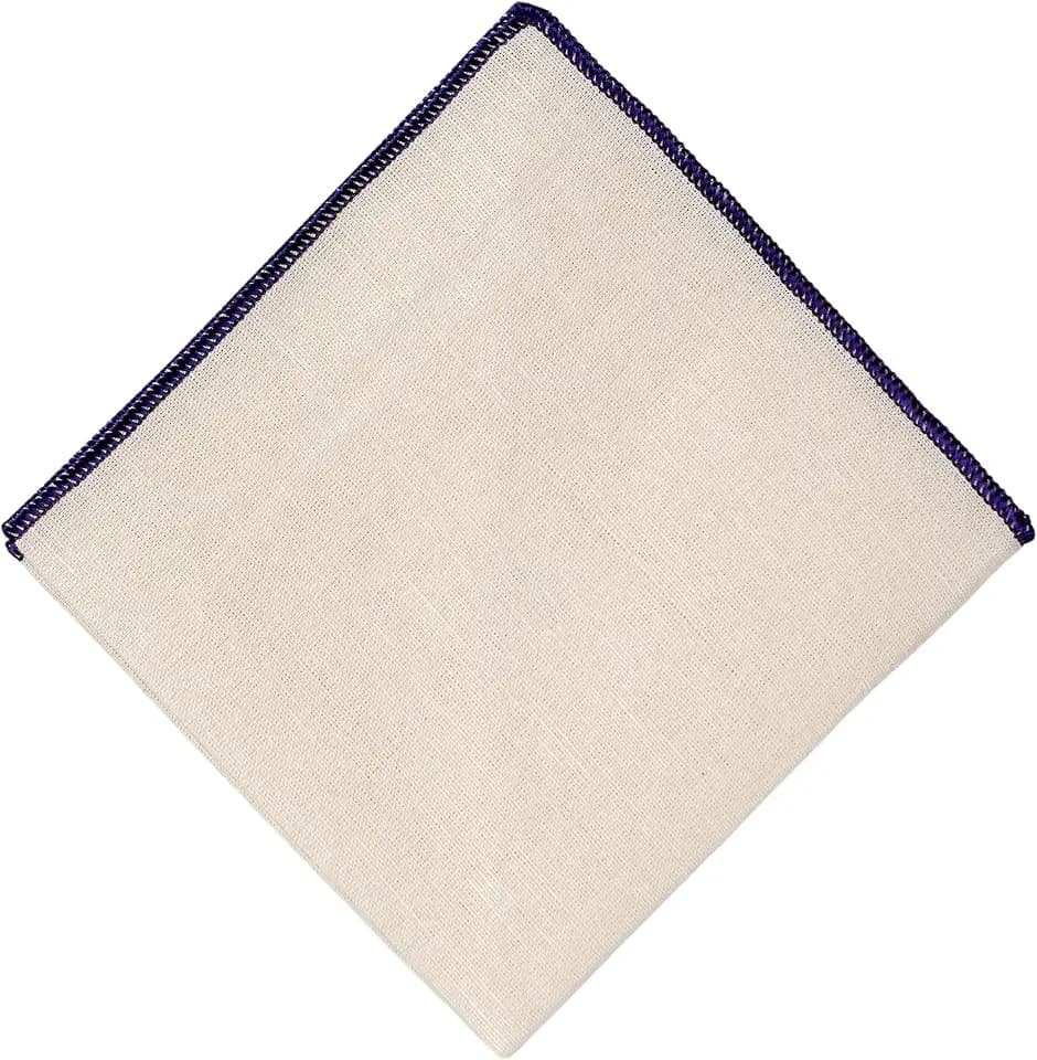 Herren Einstecktuch, Leinen, cremefarben mit farblich besticktem Rand, Anzugzubehör für Hochzeit, formelle Veranstaltung, 24 cm x 24 cm