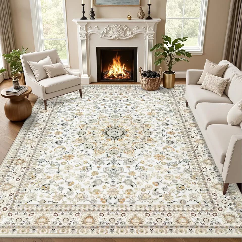 10x14 Area Rugs Living Room: Washable Vintage Rug for Bedroom Beige