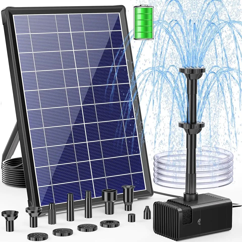 POPOSOAP 8W Solar Springbrunnen für außen mit 3600mAh Akku-Backup
