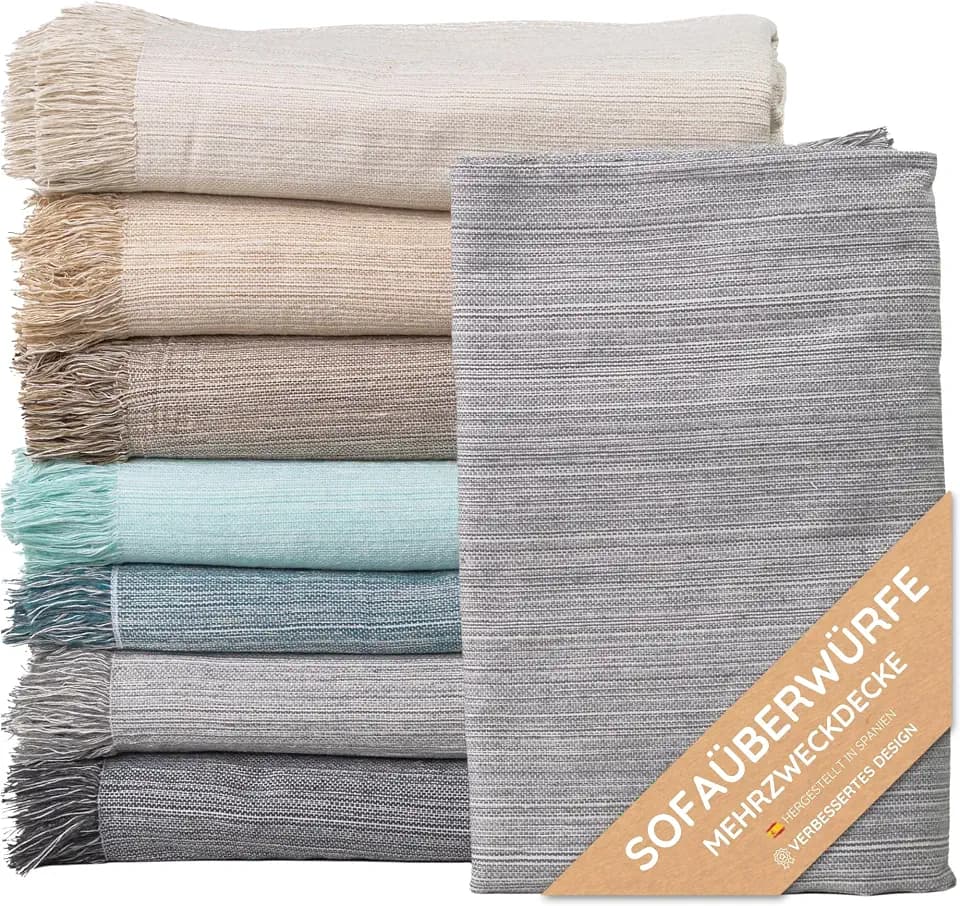 Tagesdecke Baumwolle warm – Decke Sofa Überwurf Bett, Kuscheldecke Plaid | Kuschelige Steppdecke für Herbst: Sofaüberwurf, Bettüberwurf, Wohndecke, Plaid – 70% Baumwolle, Fransen, 3 Größen