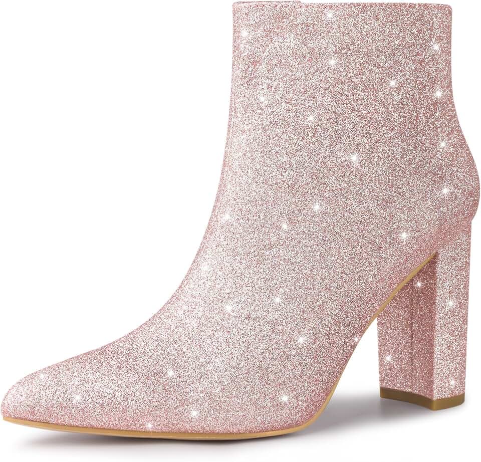 Perphy Damen Glitzer Spitze Zehenbereich Chunky Heel Sparkly Booties Ankle Boots