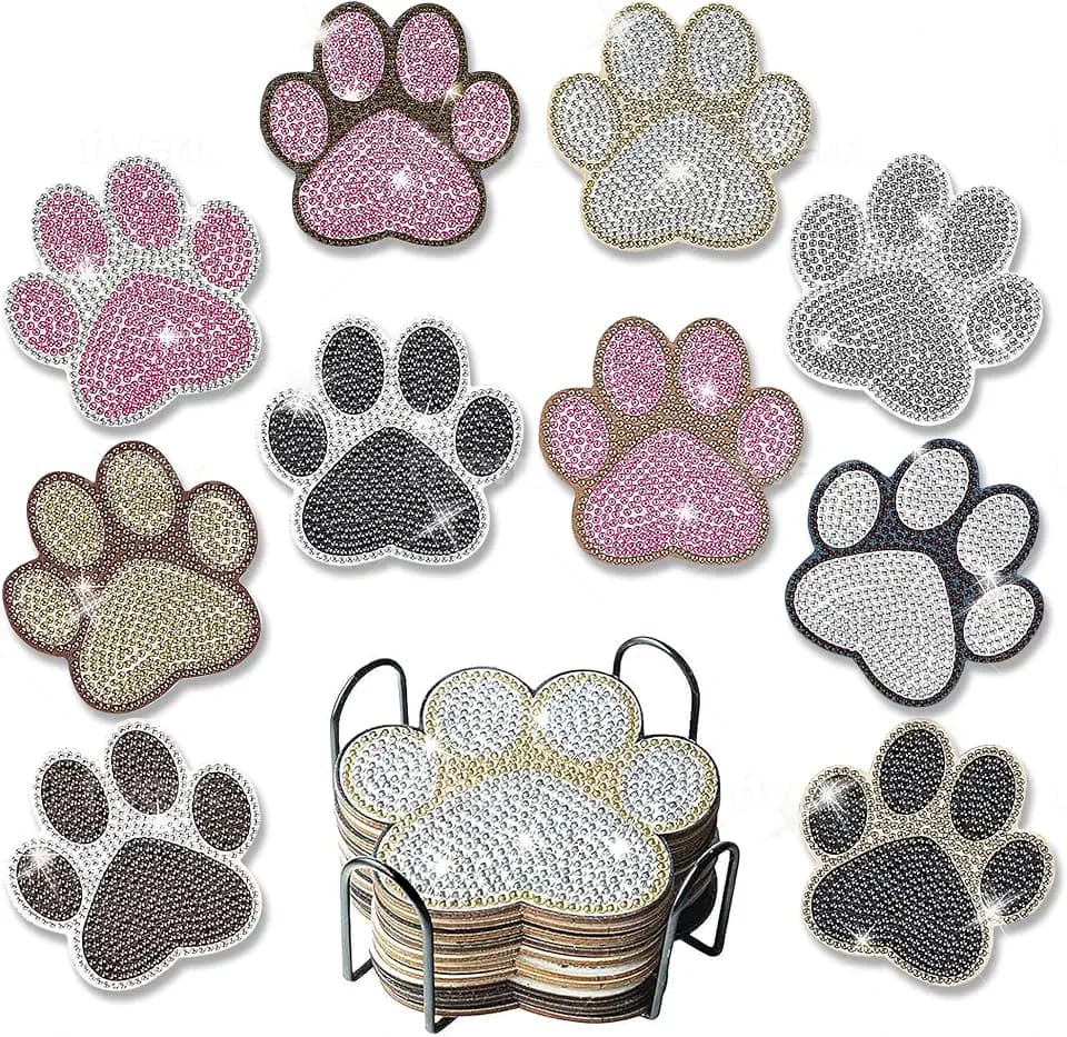 10 pcs Diamond Painting Coasters | Diamond Art Coasters | Dog Paw Diamond Art Painting | Perfect Art Craft Gift for Dog Lover, Dad, Mom, Grandparents, Brother, Sister.