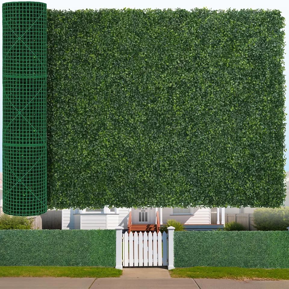 Artificial Boxwood Roll, 48x120 in(40 sqft) UV-Anti Faux Ivy Hedge Grass Wall Panels for Patio and Balcony Privacy, Fake Greenery Backdrop Decor for Fence, Garden, Backyard