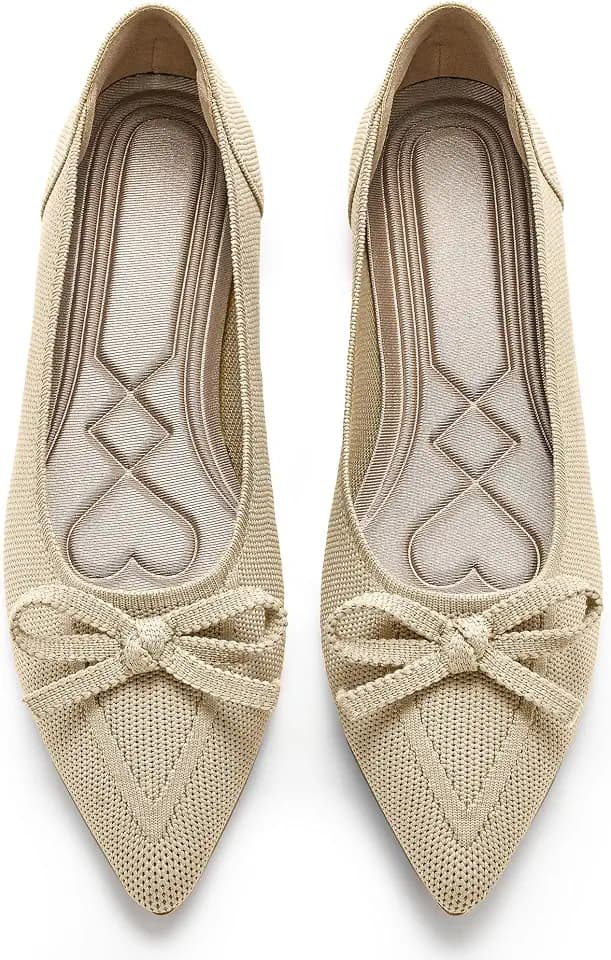 Ablanczoom Ballet Flats Shoes for Women: Dressy Pointed Toe Bow Knit Flats Comfortable Slip On Work Business Casual Shoes