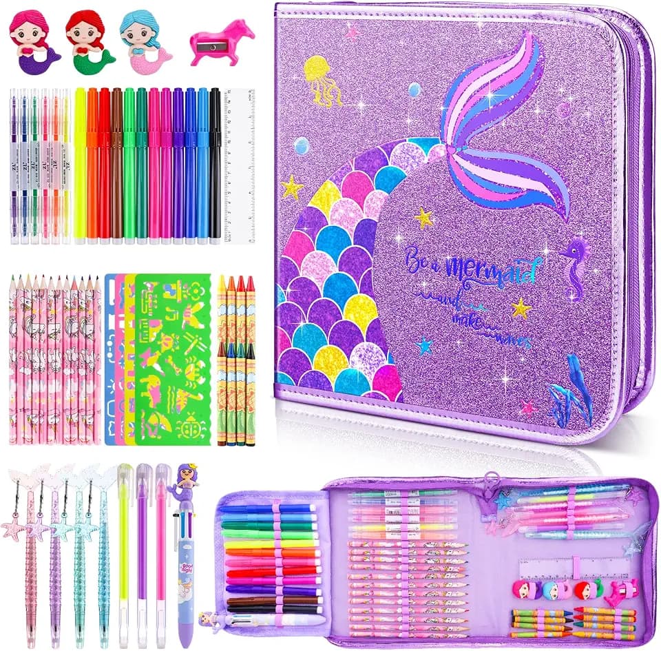 MAIGOZON 56 Pcs Scented Markers Art Supplies for Kids 4-8, Mermaid Toy Gift