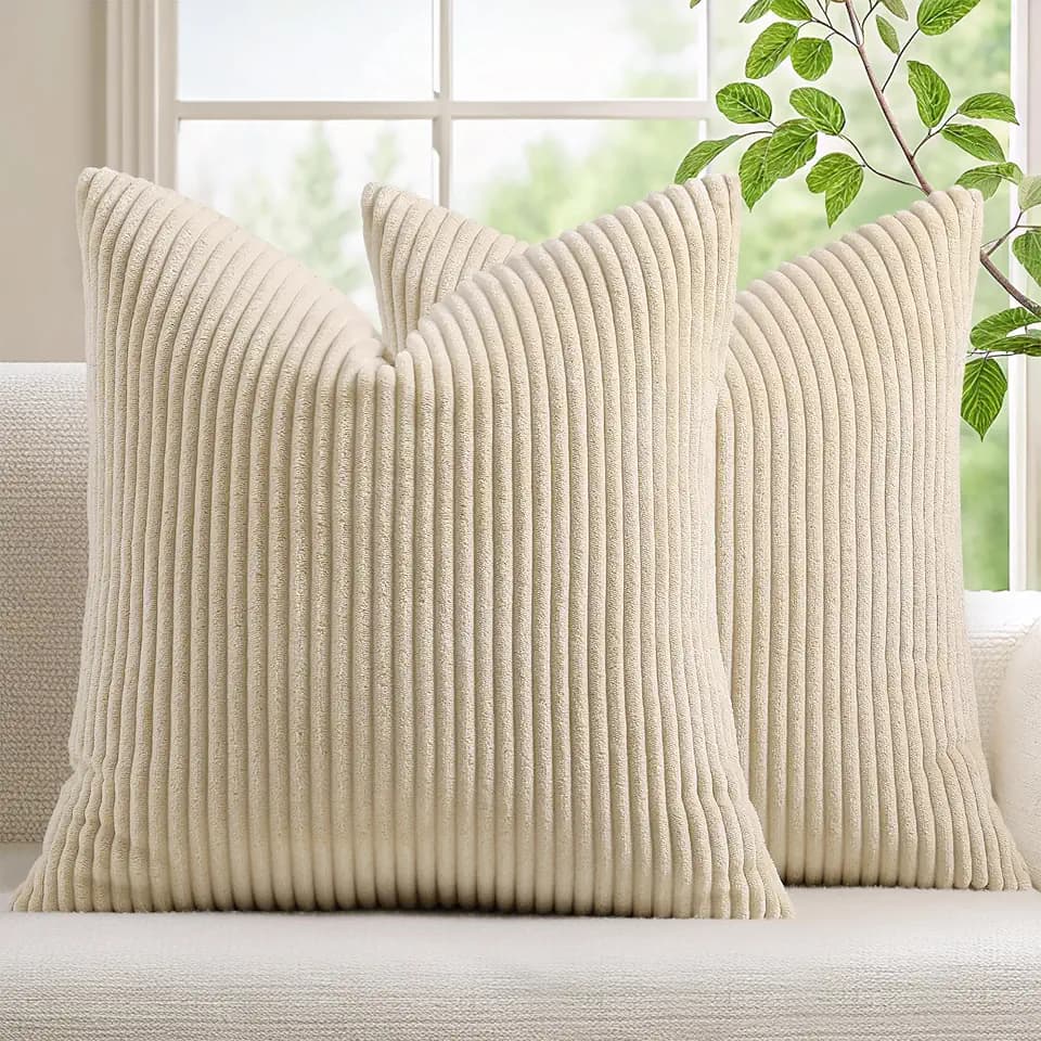 Mecatny Corduroy Fall Decorative Throw Pillow Covers 22x22 Set of 2 Beige