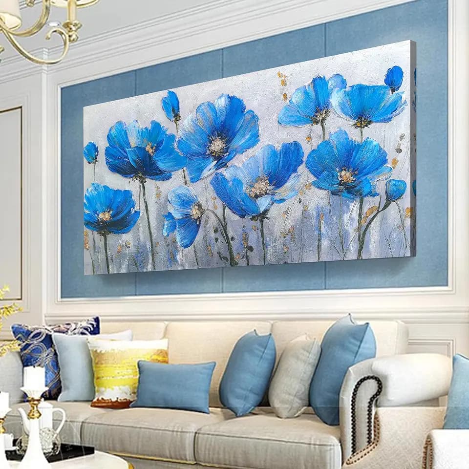 Tarfupth Blue Floral Canvas Wall Art for Bedroom Botanical Painting Wildflower Pictures Large Artwork for Living Room Office Home Wall Decor 29x58 Inch
