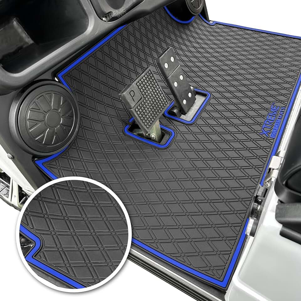 Xtreme Golf Cart Mat Compatible with Evolution Classic, Turfman - Blue Trim