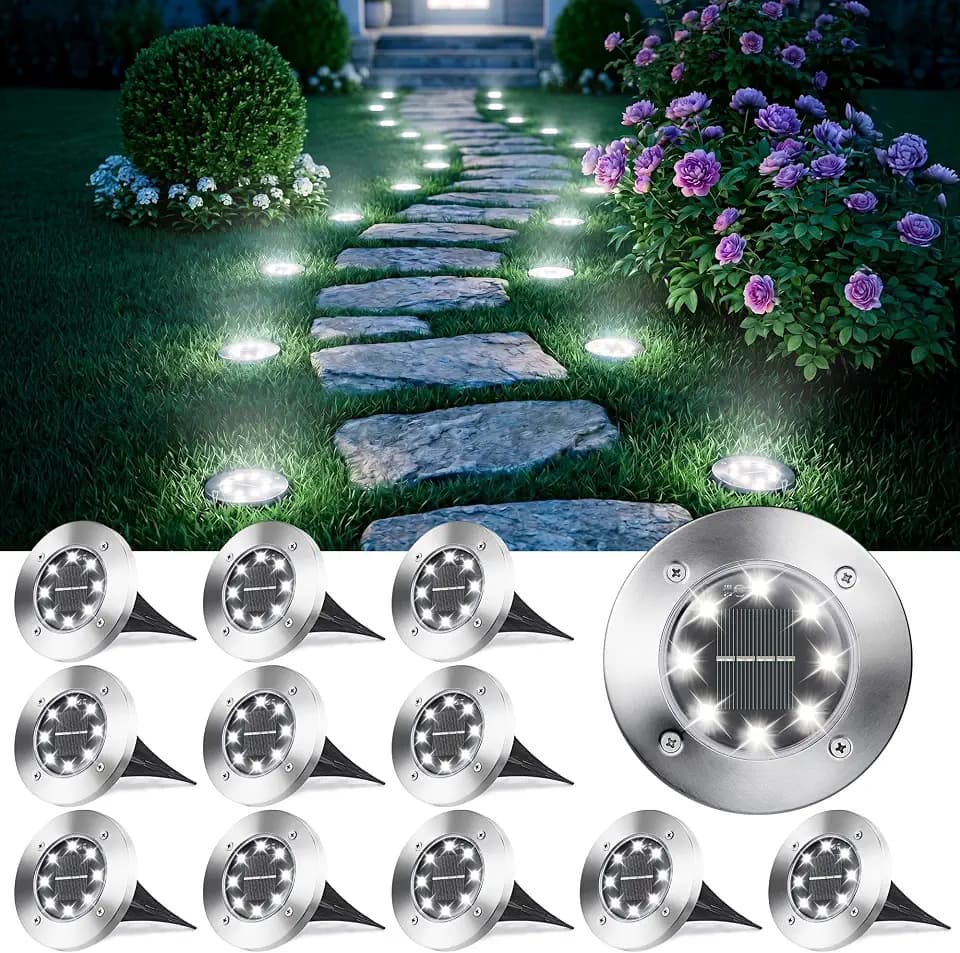 Joomer Solar Bodenleuchten Aussen mit 8 LEDs 12 Stück 6000K Weiß