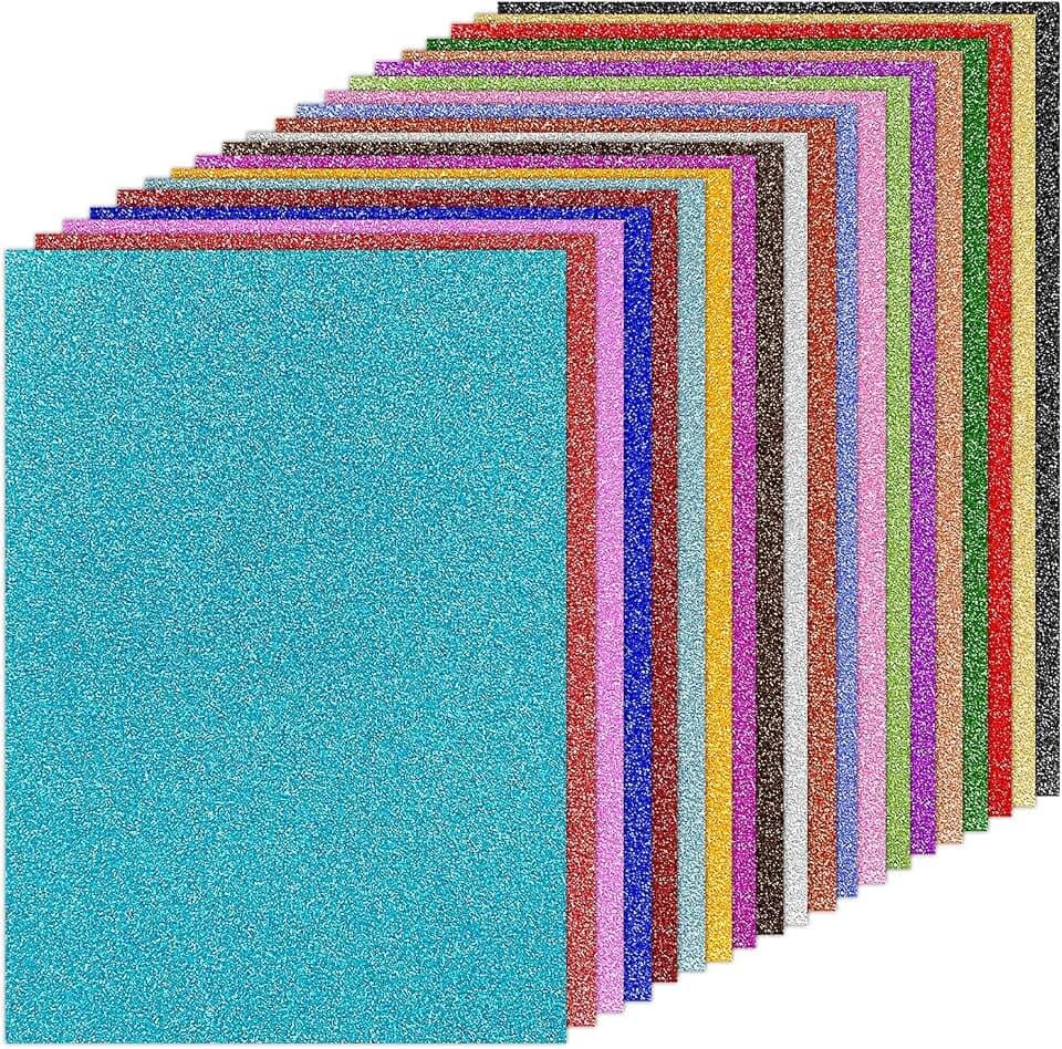Glitzerpapier zum Basteln 20 Farben,Bunt Glitzer Papier A4 20 Blatt 250g/m² Glitterkarton zum Basteln und Gestalten,Grußkarten Scrapbooking