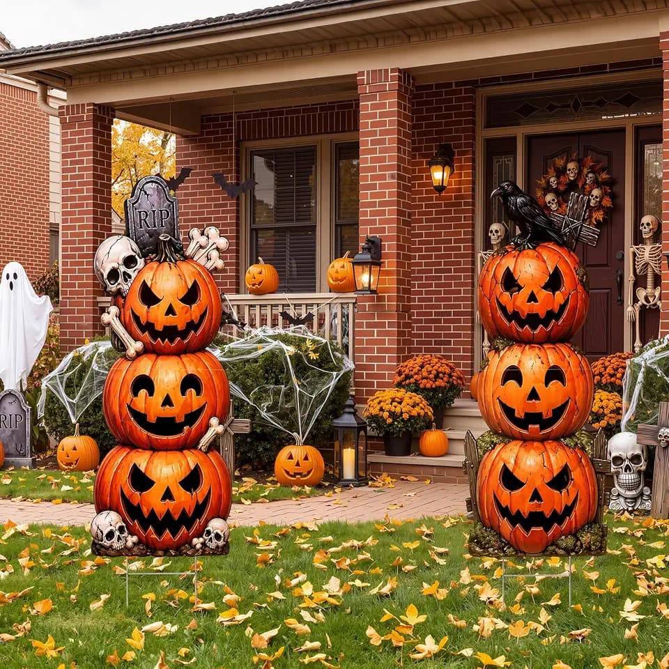 2 Pack Halloween Pumpkin Yard Signs with Stakes for Outdoor Decor
