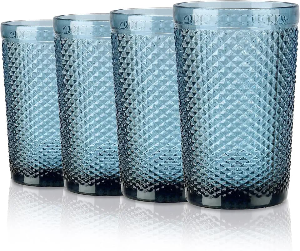 Joeyan 350ml Blau Trinkgläser Set von 4,Bunt Vintage Wassergläser Set