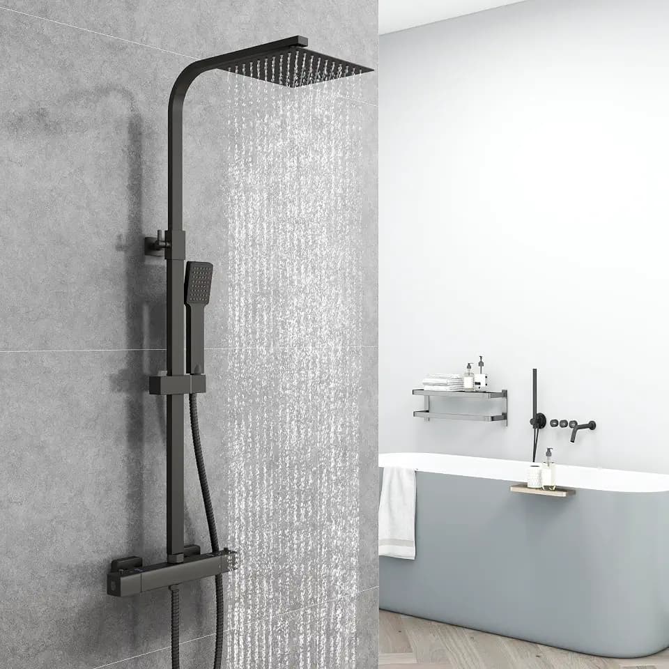 AICA Thermostatische Duschsäule Set für Badezimmer, Thermostatische Duscharmatur, Quadratische Kopfbrause, Chrom, Höhenverstellbar 730mm-1150mm (Quadrat 3, Schwarz)