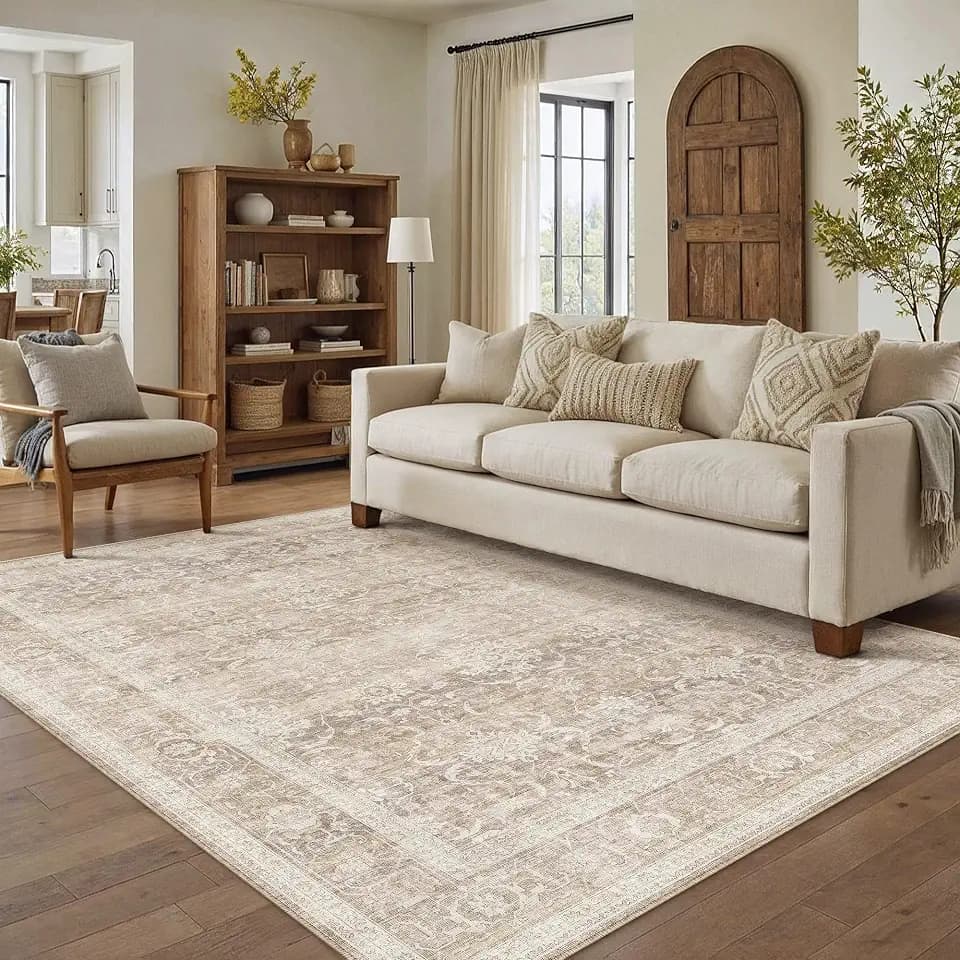 HUGEAR Beige Washable 5x8 Area Rugs for Living Room Bedroom