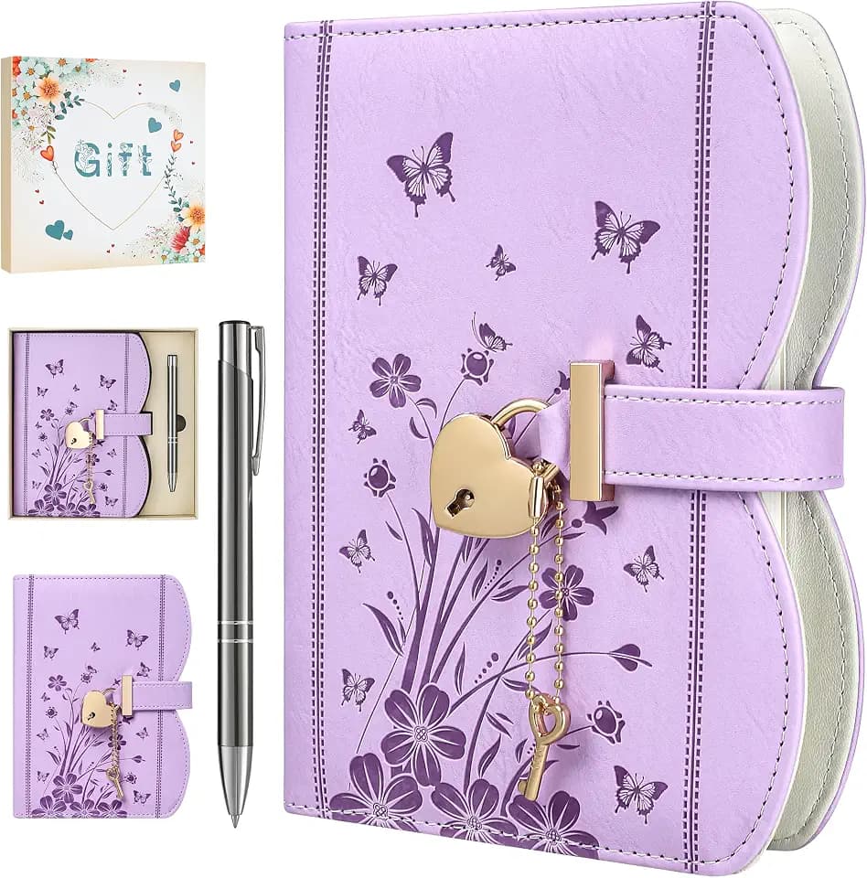 Tagebuch mit Schloss für Mädchen – Tagebuch Mädchen mit Code, Wundervolle Geschenkidee in Geschenkbox mit Stift und Lesezeichen, Geschenk für Mädchen ab 6-16 Jahre,Hellviolett