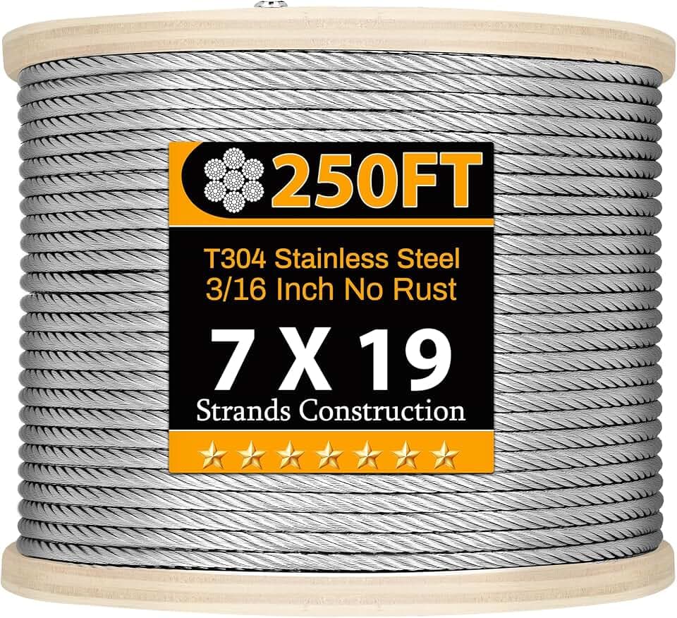 Thickened 3/16" Stainless Steel Cable 250FT, 7x19 Aircraft Wire Rope