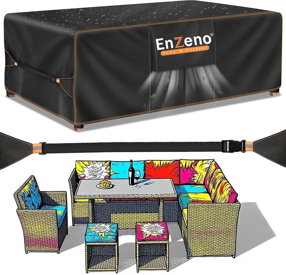 Enzeno Abdeckung Gartenmöbel 200x160x74cm, Wasserdicht Abdeckplane Gartenmöbel, Oxford Gewebe Plane für gartenmöbel, Gartenlounge Abdeckung Winterfest, Gartentisch Plane,Schutzhülle Loungemöbel