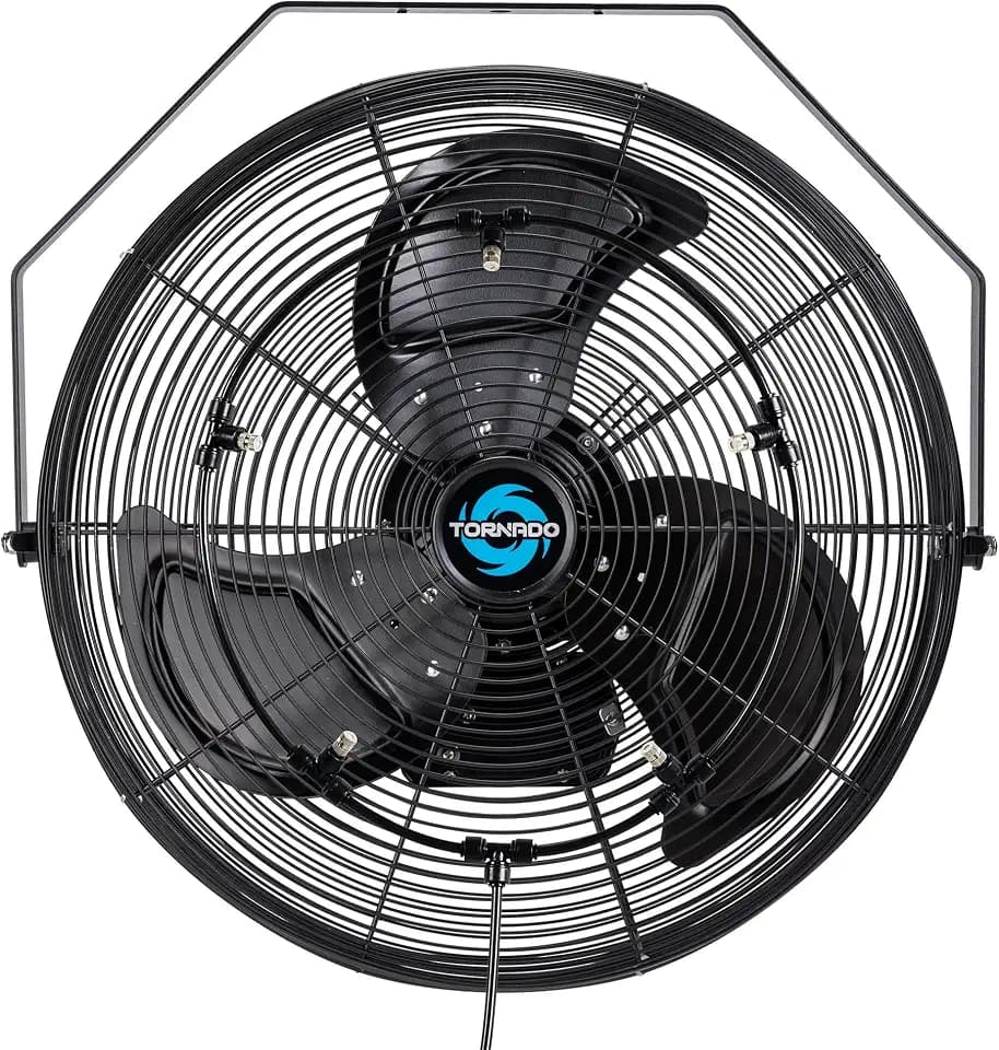 Tornado 20 Inch High Velocity Outdoor Misting Fan, Metal Wall Mount Fan, 4750 CFM, 3-Speed, 5 Nozzles, UL Safety Listed for Commercial, Industrial, Residential, and Greenhouse Use