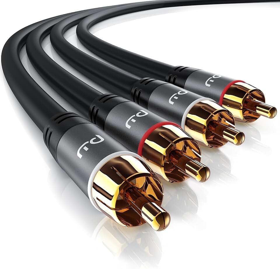 CSL - Stereo Cinch Audio Kabel - 5m Meter - 2X Cinch zu 2X Cinch Audiokabel - AUX Eingänge - Metall-Stecker vergoldet Kabel doppelt geschirmt