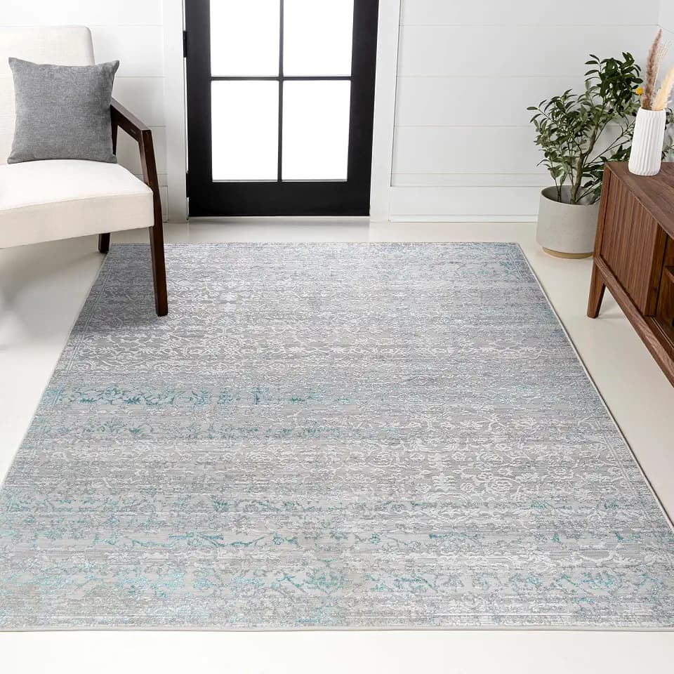 JONATHAN Y Tidal Strie' Gray/Turquoise Indoor Area Rug 8X10 ft, Modern for Living Room, Bedroom, Kitchen, Office, Easy-Cleaning, High Traffic, Pet-Friendly, Non-Shedding SOR202A-8
