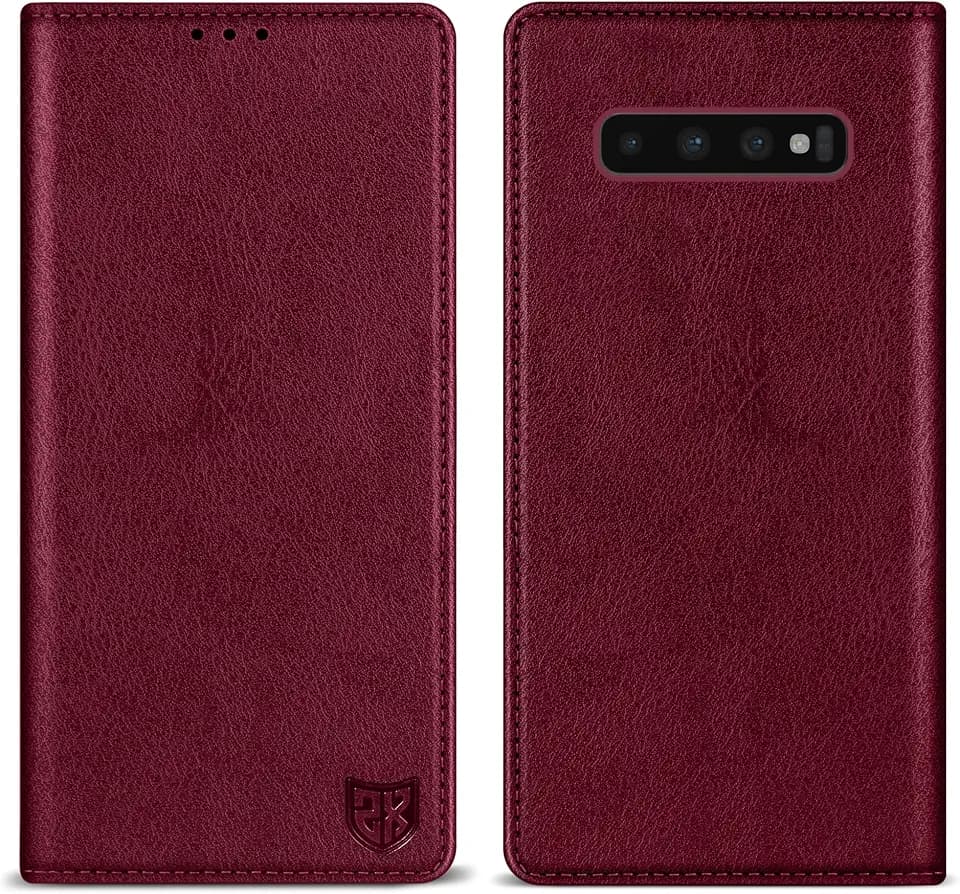 ZZXX for Galaxy S10 Plus Wallet Case Strong Magnetic 6.4 inch,Wine Red