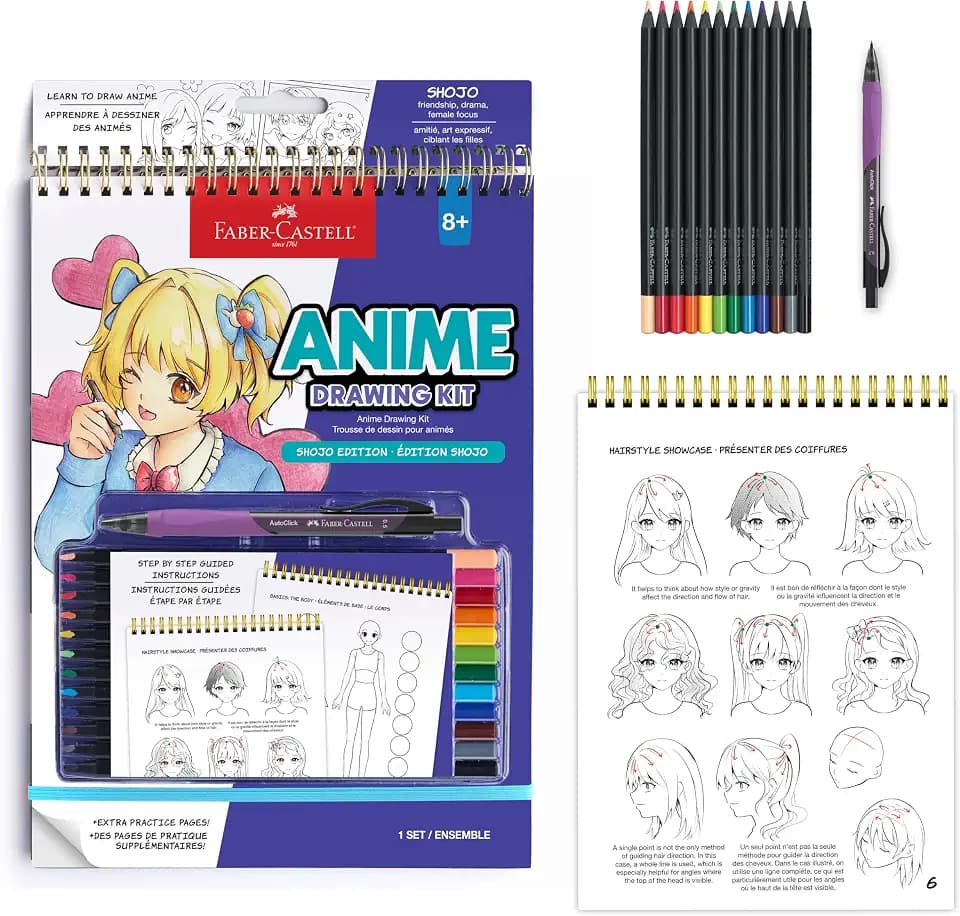 Faber-Castell Anime Drawing Kit, Shojo Edition with Step-by-Step Book