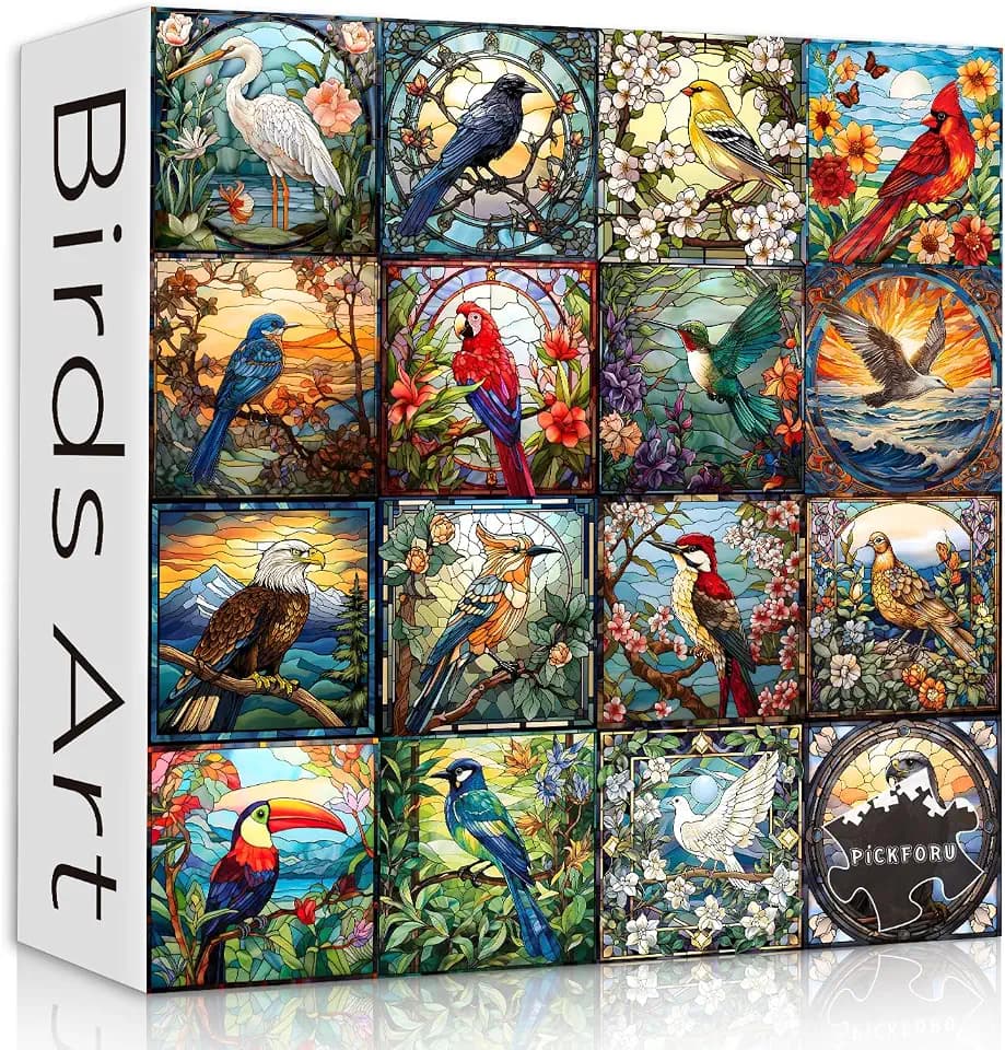 Stained Glass Puzzles for Adults 1000 Pieces, Bird Puzzles for Adults Flower with Cardinal Bird Parrot Hummingbird, Impossible Hard Challenging Jigsaw Puzzles