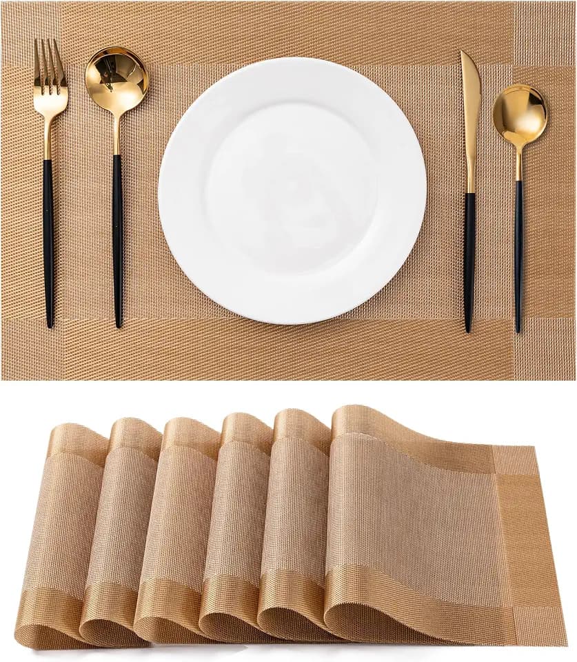 Placemats Set of 6 Washable Indoor(B-Four-Corner-Gold)