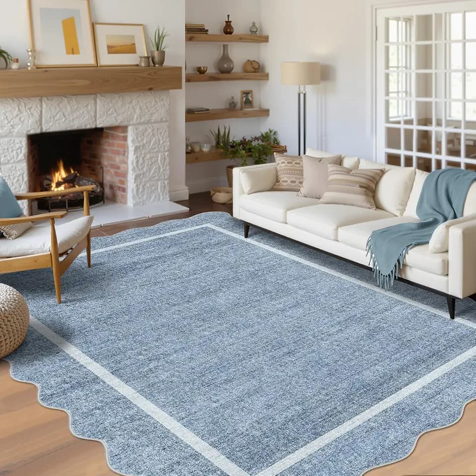GarveeHome Scalloped Large Living Room Area Rug 6x9 Machine Washable, Blue