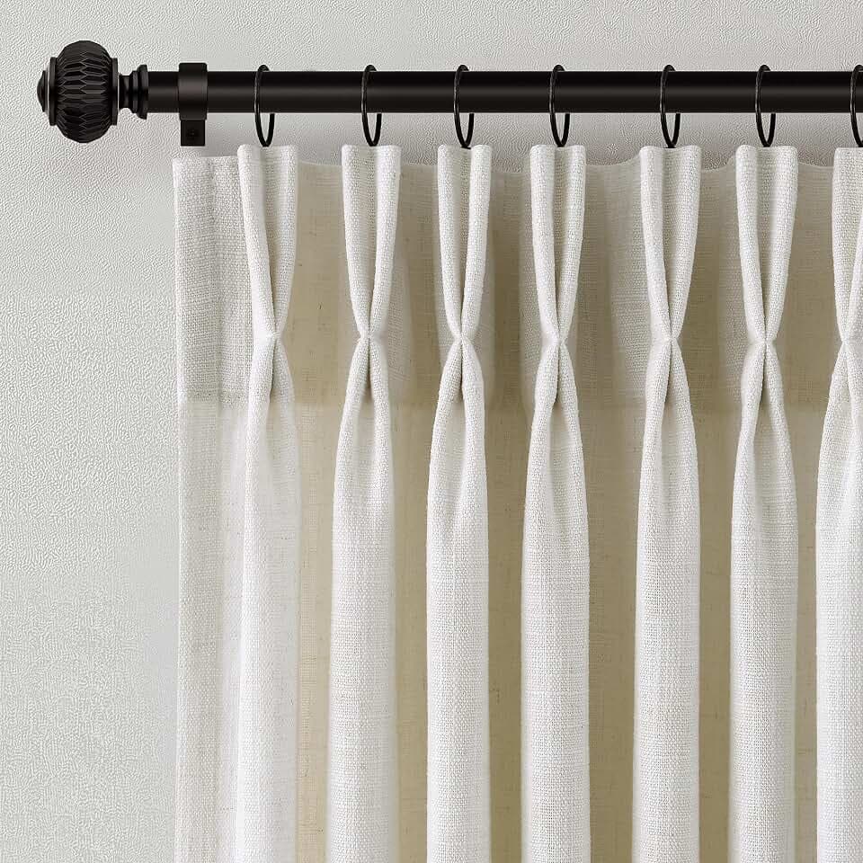 Pinch Pleated Linen Curtains 90 Inches Long Semi Sheer 2 Panels Beige