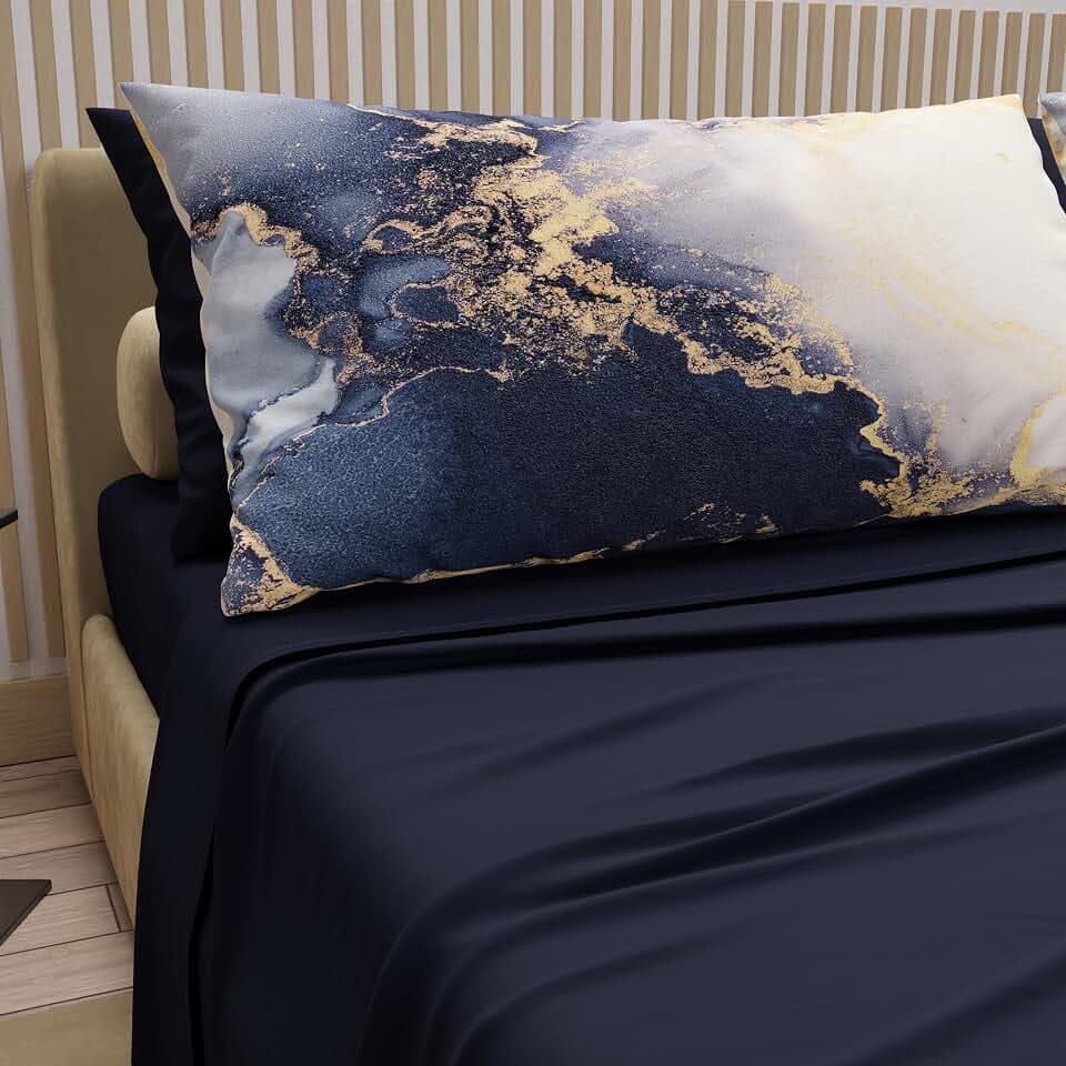PETTI Artigiani Italiani - Bettwäsche aus Baumwolle mit Kissenbezügen mit Digitaldruck, Bettwäsche für Doppelbett, Nachtblau, 100% Made in Italy