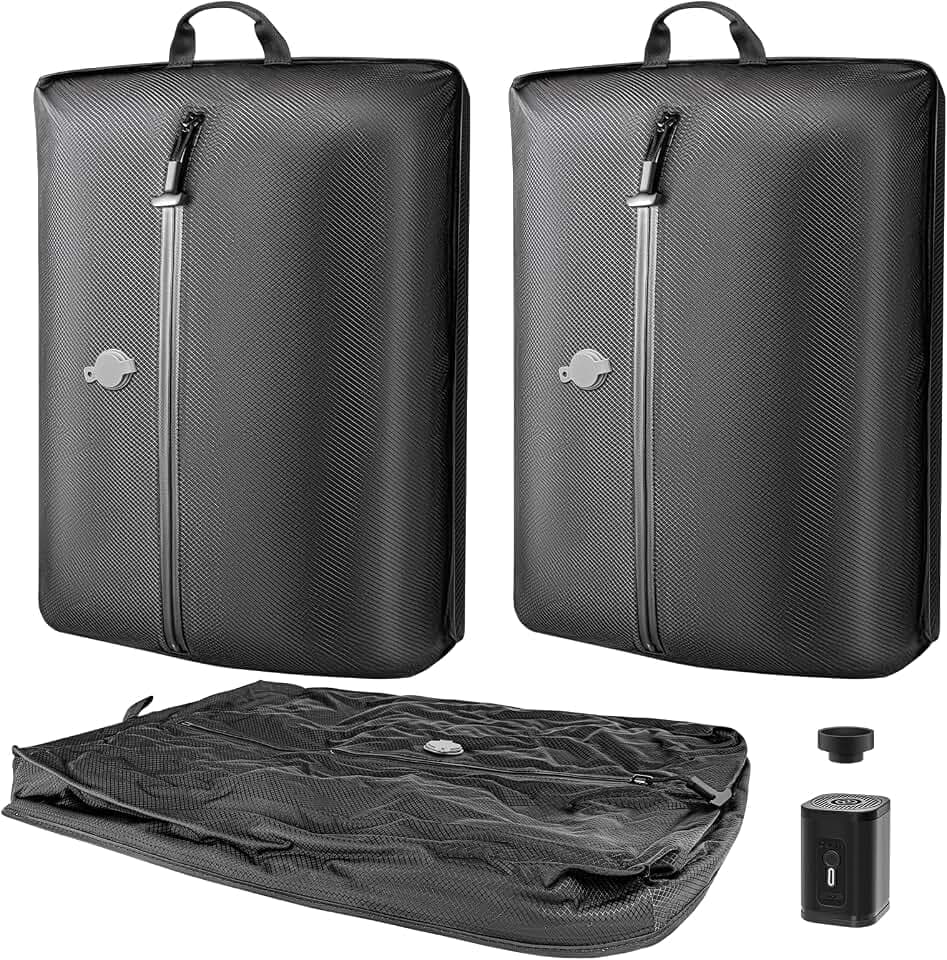 Luvan Vakuumbeutel für Kleidung-kabelloser Vakuumpumpe,Vakuum-Kleidersack & Unterbett Aufbewahrung, wiederverwendbare,dicht & platzsparende Vakuum Verpackung für Reise &Saisonal Kleidung(2pc+Pumpe)