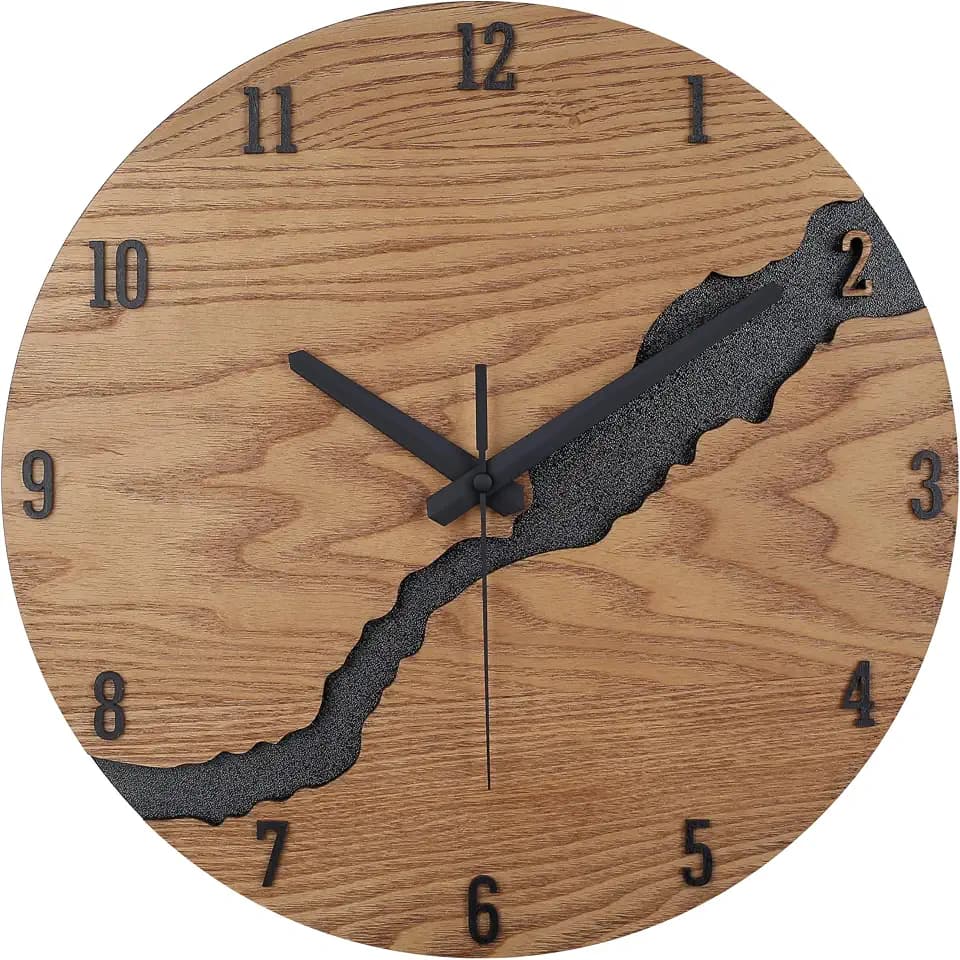 Beflourish Wanduhr Ohne Tickgeräus Holz Modern Wanduhren für Büro, Wohnzimmer, Küche, Schule Kinderzimmer (40cm)