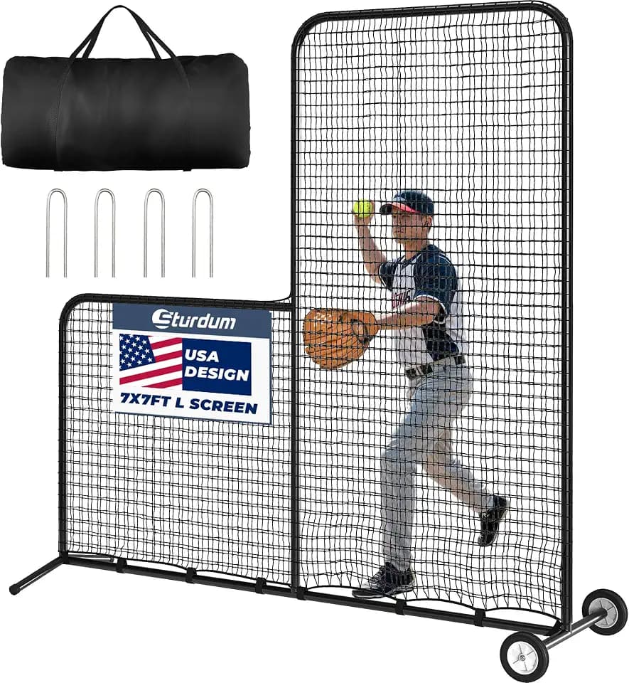 6x6ft/7x7ft Baseball L Screen with Wheels for Batting Cage