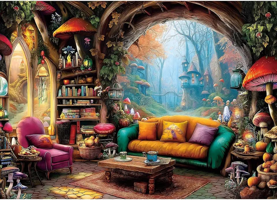 Blueforest 1000 Piece Jigsaw Puzzles for Adults & Seniors - Fantasy Mushroom Forest Cottage Puzzle, 27.5"x19.7" Adult Puzzle with Letters on Back, Home Decor Gift