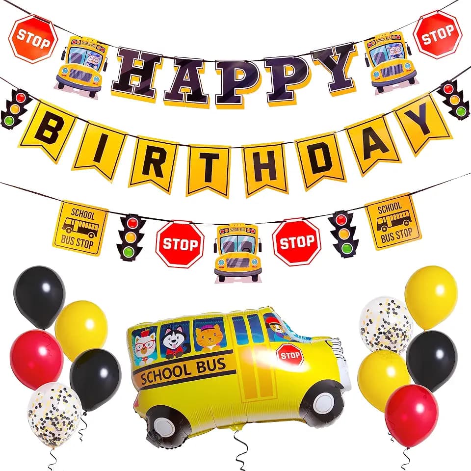 Pirese Wheels on the Bus Birthday Decorations, School Bus Party Decorations