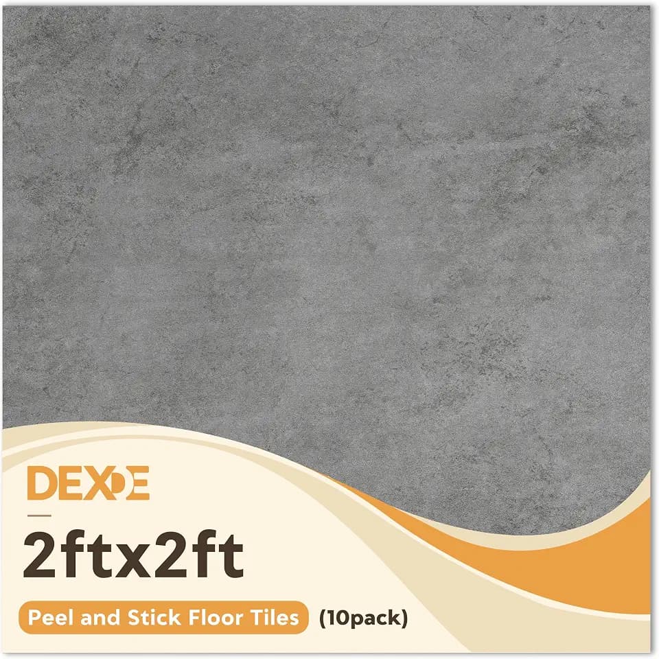 DEXDE Peel and Stick Floor Tiles Dark Gray Waterproof Marble, 2FTx2FT 10 PC