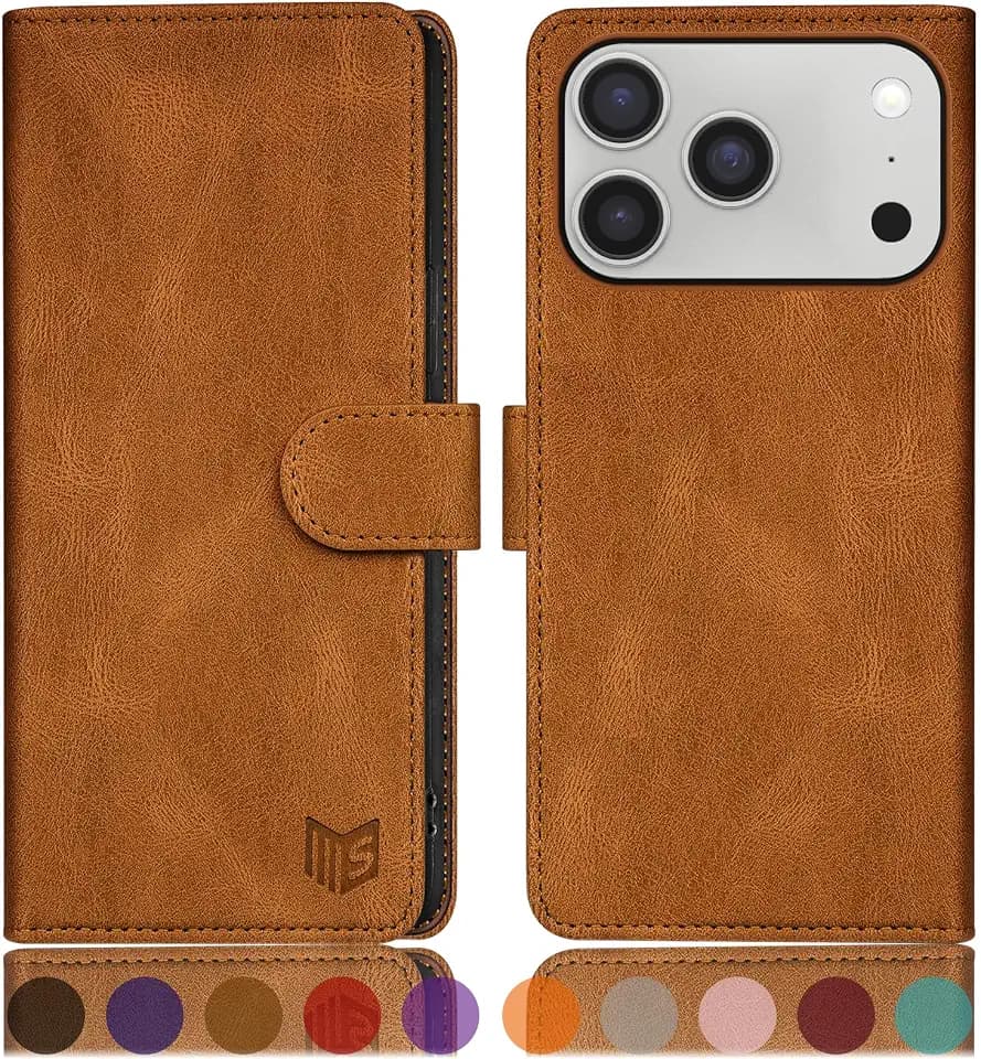 SUANPOT Compatible with iPhone 17 Pro Max 6.9" Wallet case with RFID Blocking Credit Card Holder,Flip Book PU Leather Protective Cover Women Men for Apple 17 Pro Max Phone case Light Coffee