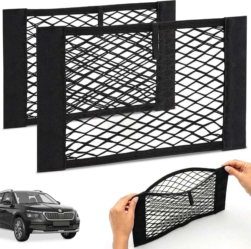 Vicera Kofferraum Netztasche Auto mit Klett • Kofferraumnetz zum Aufbewahren & Verstauen • Kofferraum Netztasche Klett 40x25 cm 2er Set • Aufbewahrungsnetz Auto