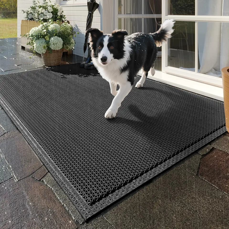 Front Door Mat Outside Entrance Drainage Doormat Black 24"x35"